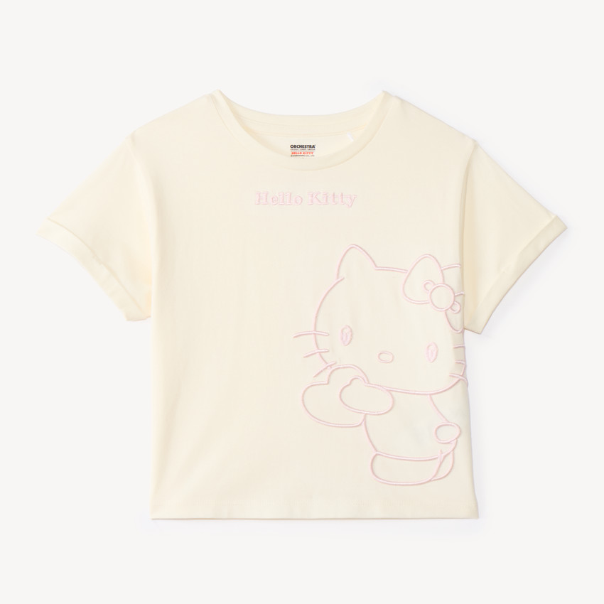 Camiseta de manga corta niña oversize con bordado de Hello Kitty 