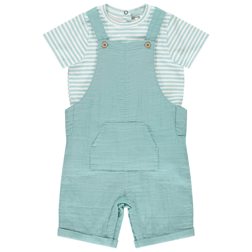 Conjunto de 2 piezas con tirantes y camiseta a rayas para bebé niño 