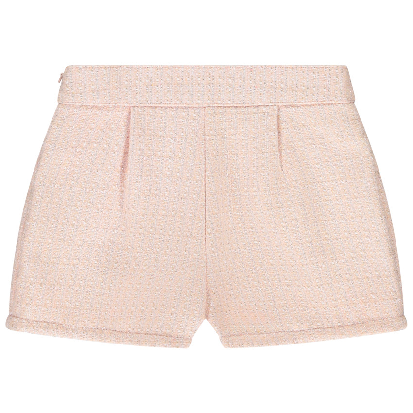 Short en jacquard rosa forrado en gasa para niña 