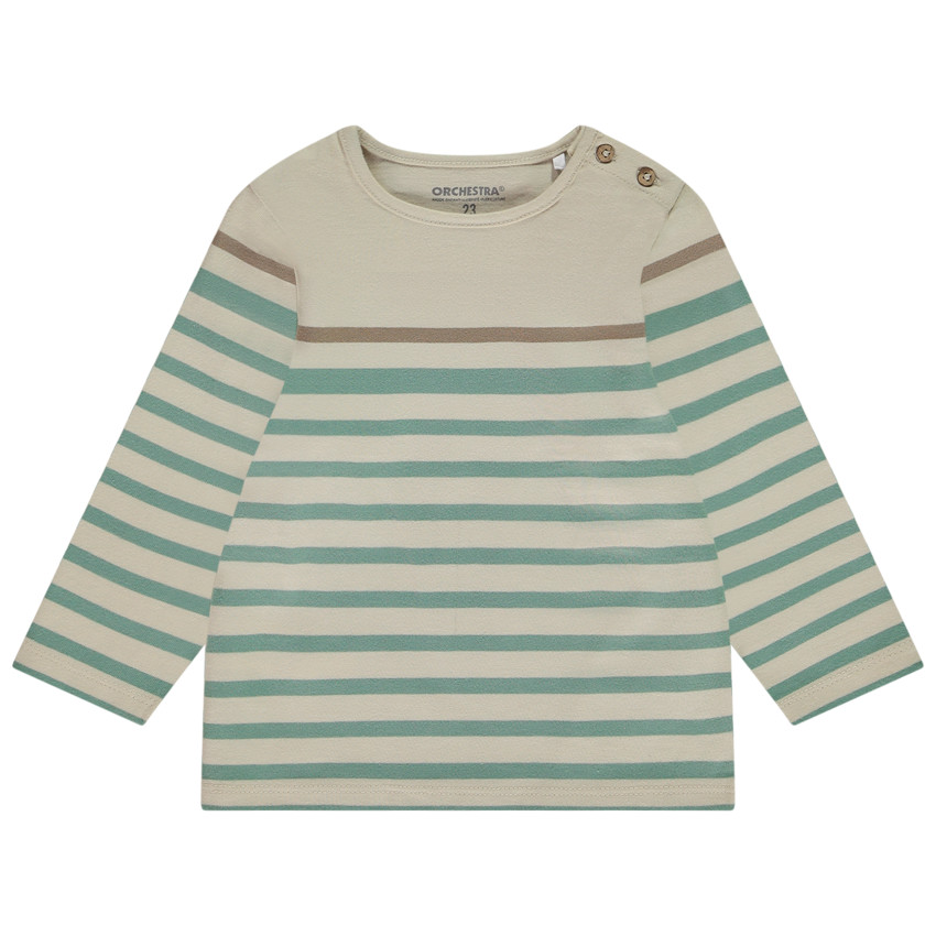 Camiseta rayada con botones de coco para bebé niño 