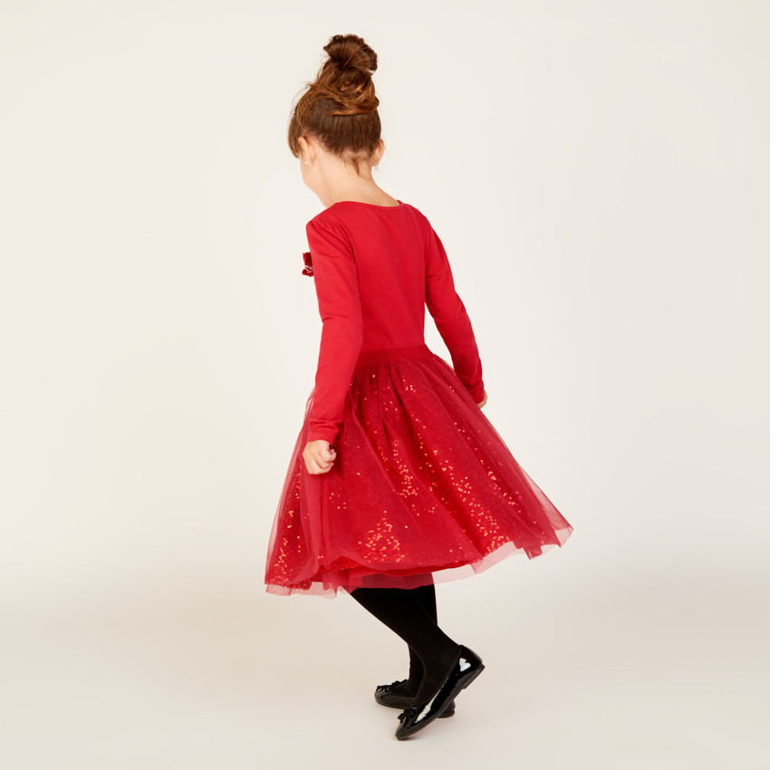 Robe de fête manches longues effet 2 en 1 à sequins pour fille 