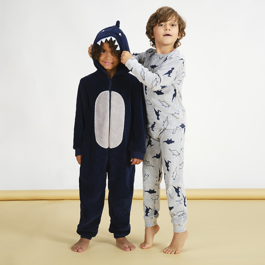Pijama de terciopelo de 2 piezas para niño con estampado de dinosaurios 
