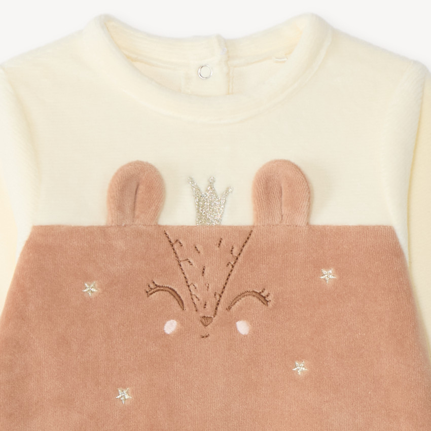 Pijama de terciopelo para bebé niña con motivo de ciervo. 