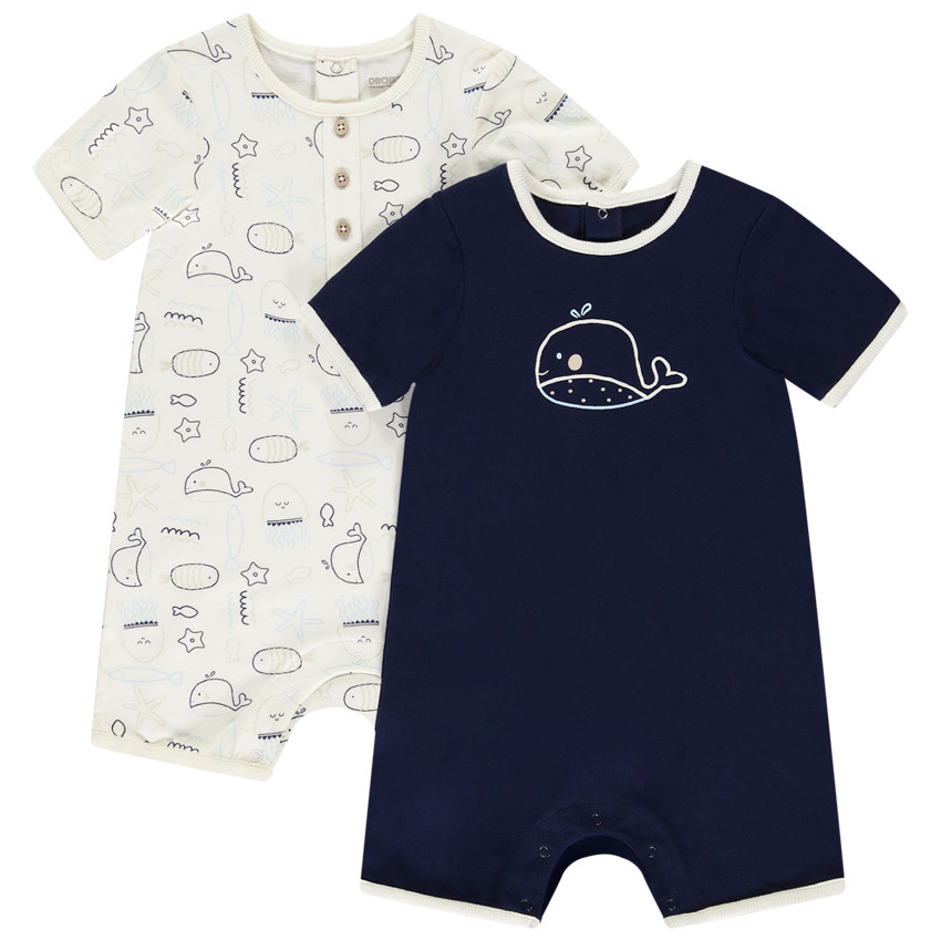 Lote de 2 monos cortos de ballena de fantasía para bebé niño 