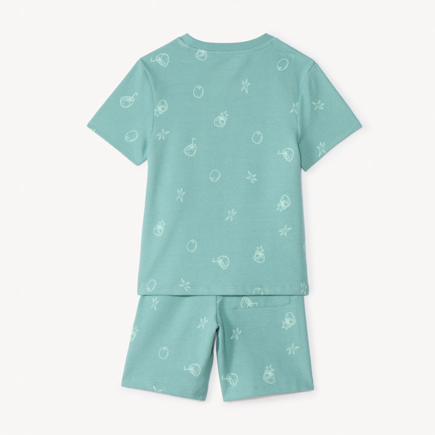 Conjunto de 2 piezas, camiseta + short con estampado de coco para niño. 