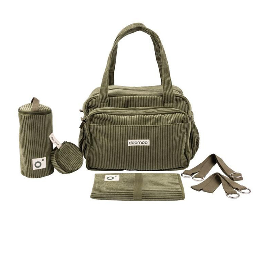 Bolso maternidad Fluffy de pana verde kaki 