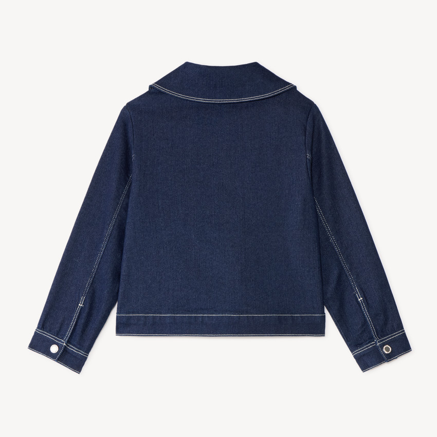 Chaqueta de mezclilla niña con cuello de camisa. 