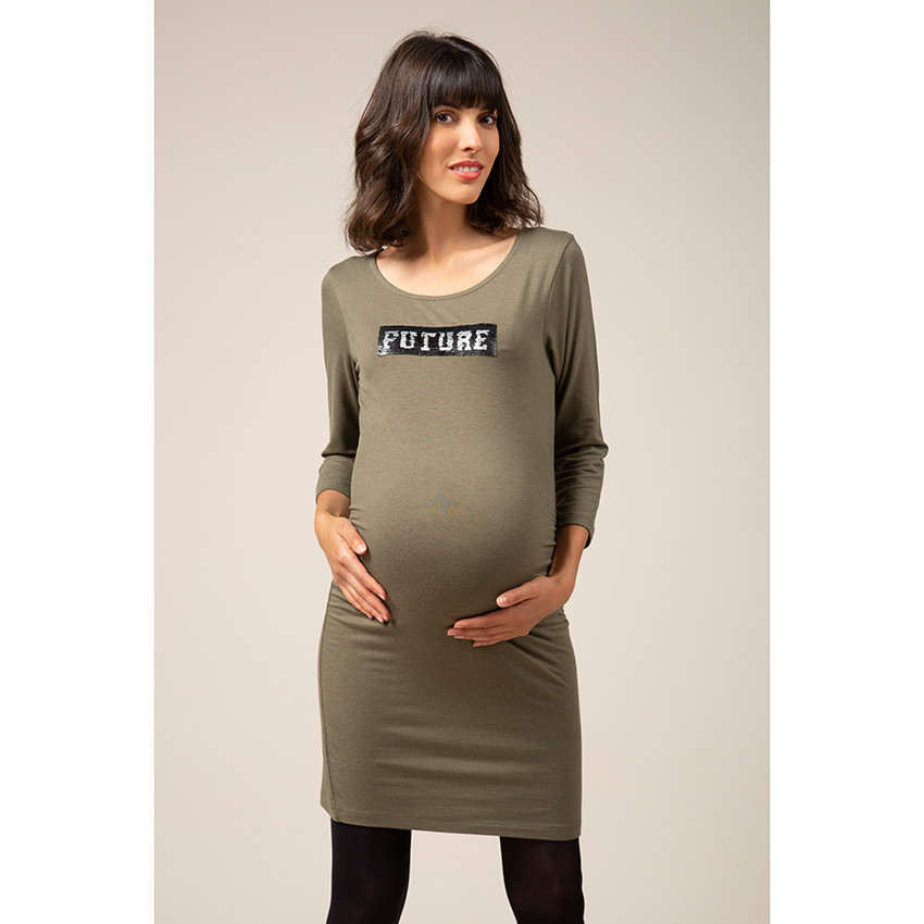 Vestido de embarazo de manga larga con estampado fantasía 