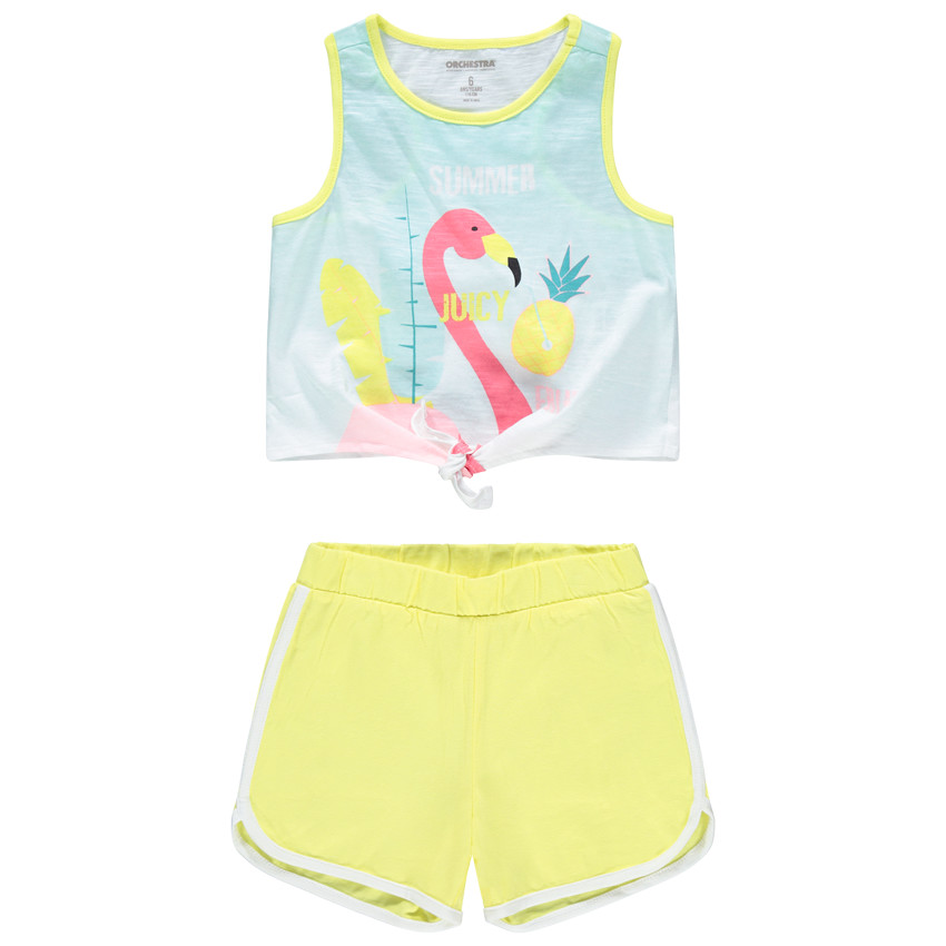 Ensemble avec débardeur print flamant rose et short jaune  Additional Ensemble avec débardeur print flamant rose et short jaune