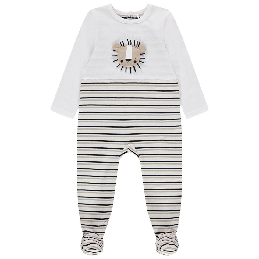 Pelele de algodón orgánico a rayas con león en relieve 