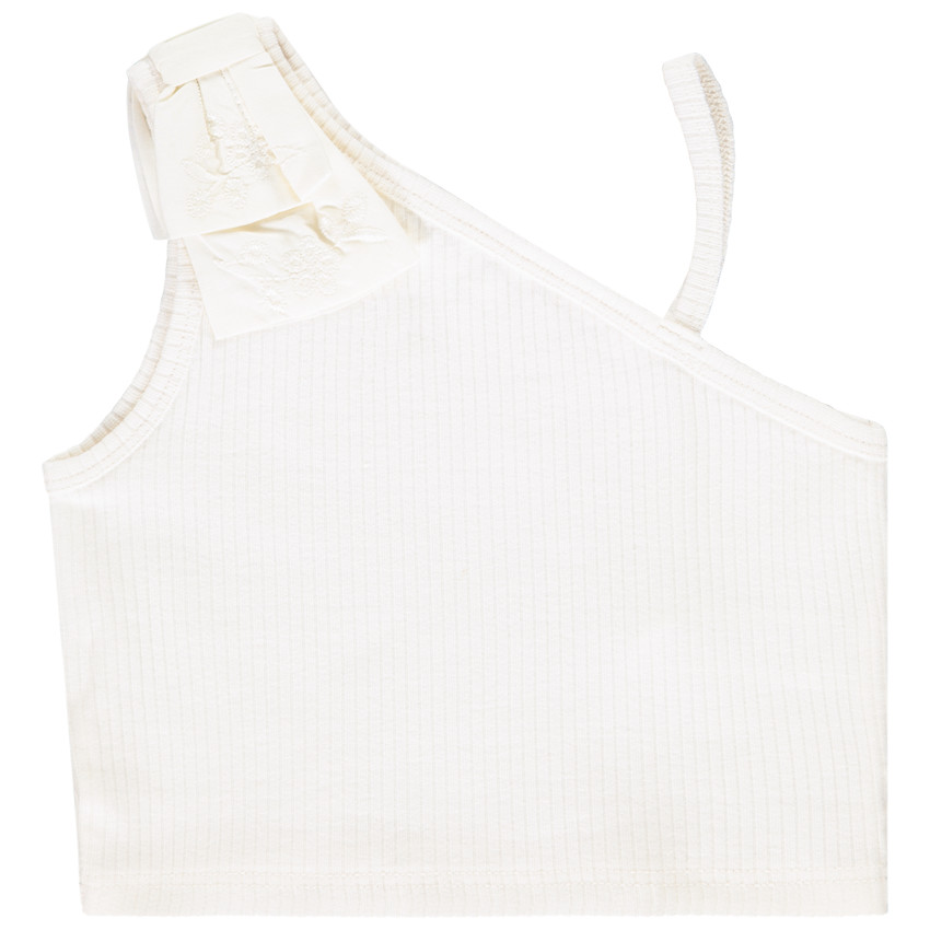 Camiseta sin mangas de punto acanalado con nudo en el hombro para niña 