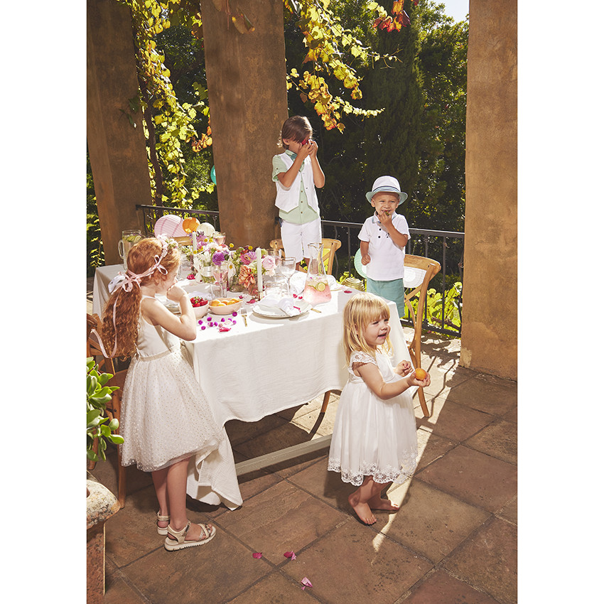 Ensemble robe de cérémonie en tulle brodé + bloomer pour bébé fille 