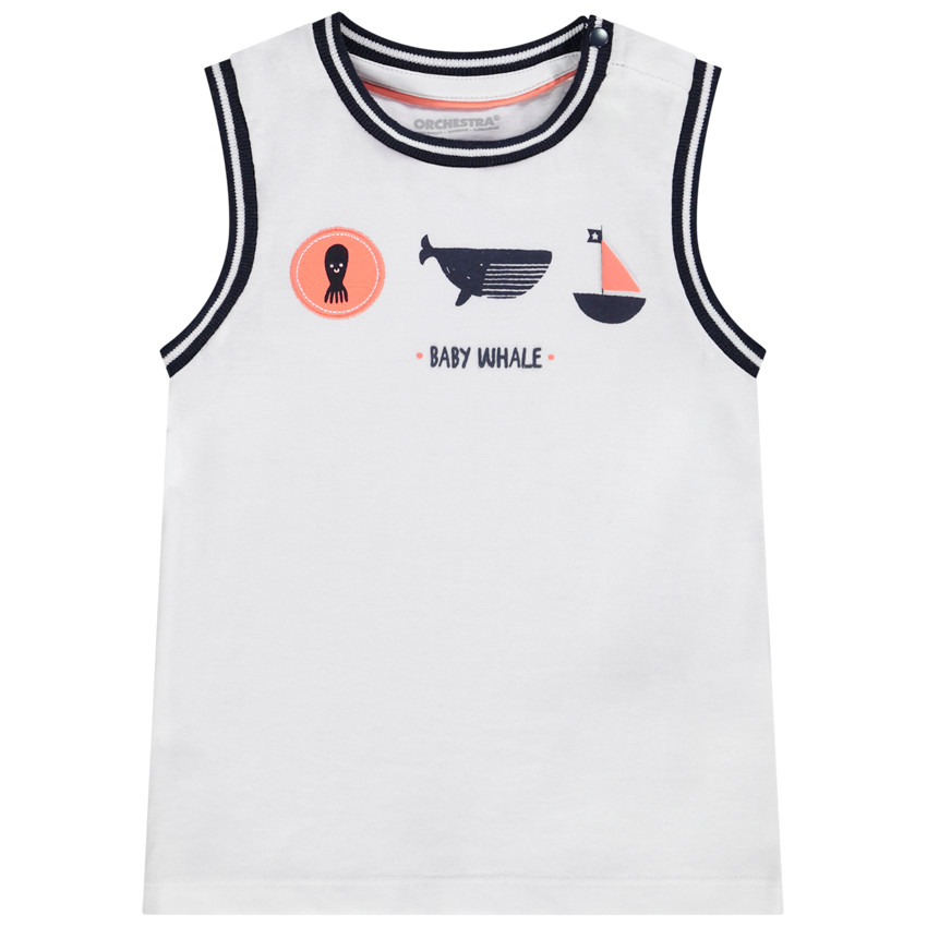 Camiseta sin mangas de jersey con estampado de ballena para bebé niño 