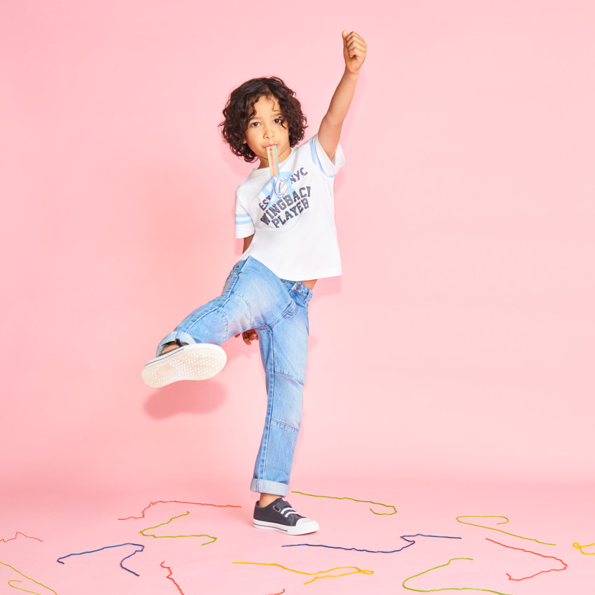 Jeans rectos con efecto de panel para niño 