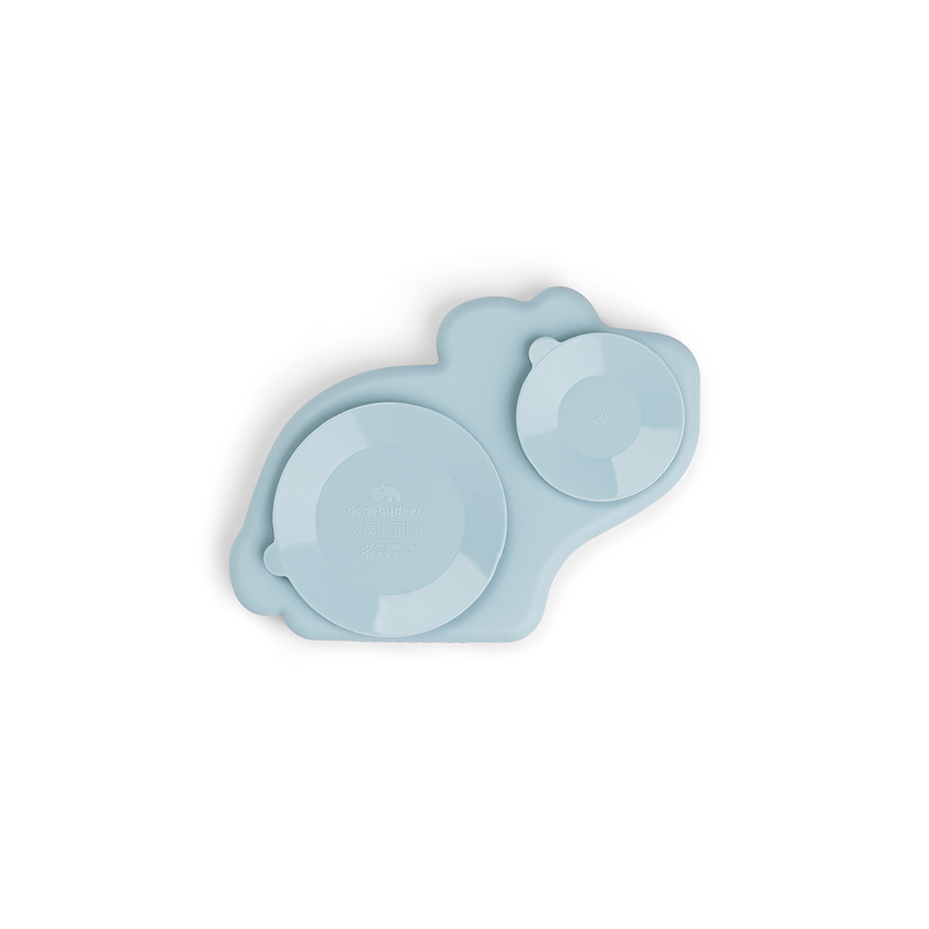 Plato de silicona con forma de Vaca y ventosas Dotti azul 
