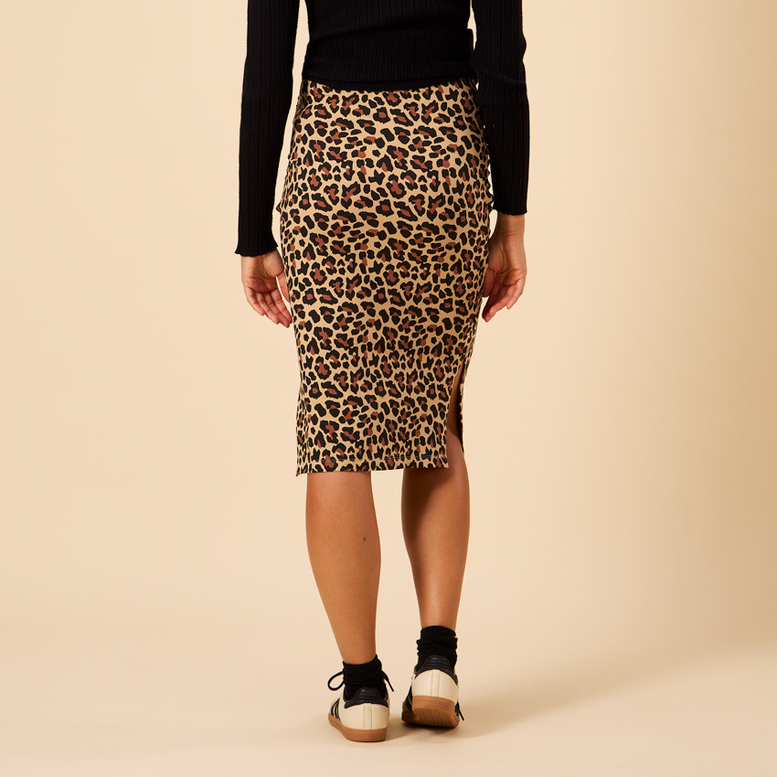 Falda larga de leopardo con abertura para mujer 