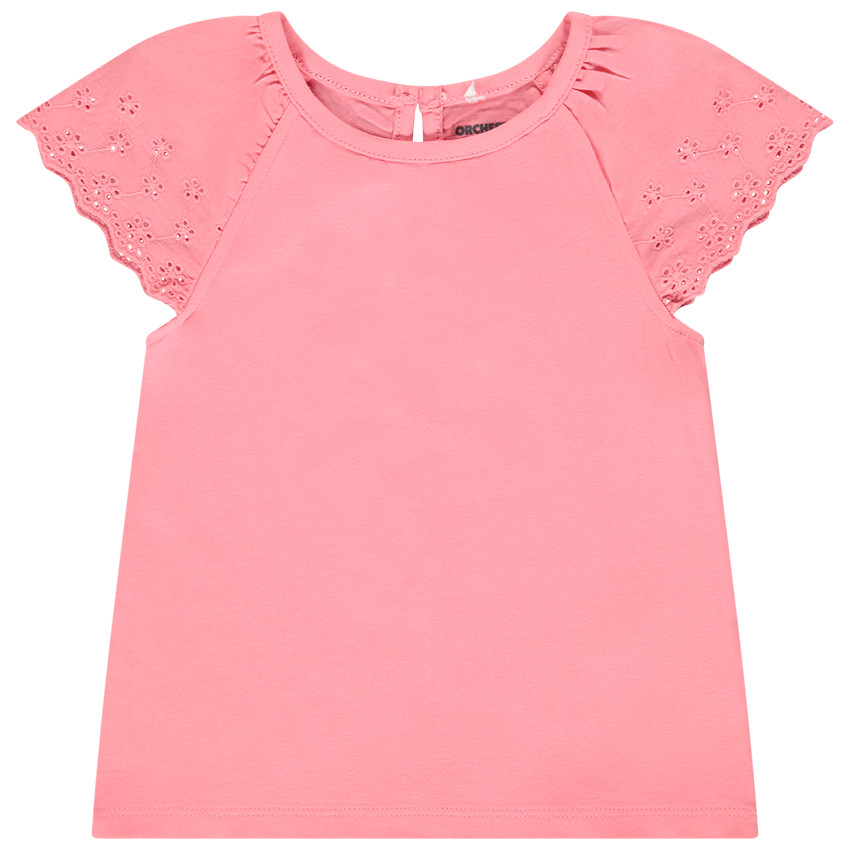 Camiseta manga corta en bordado inglés para bebé niña 