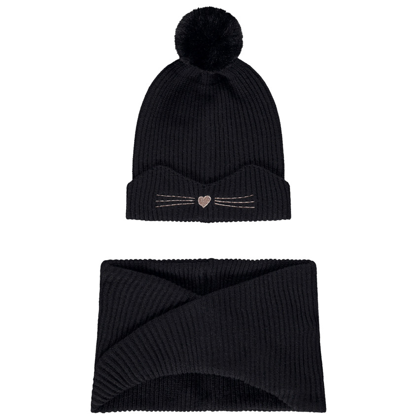 Conjunto de punto gorro gato + cuello niña 