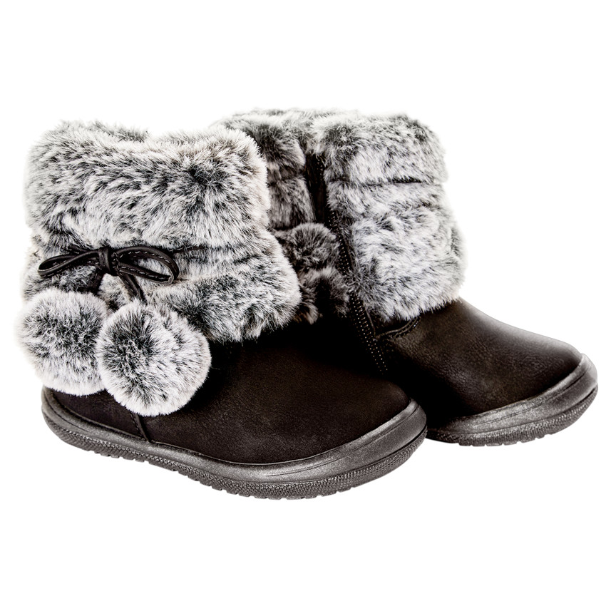 Botines negros con cuello de efecto de piel sintética para bebé niña 