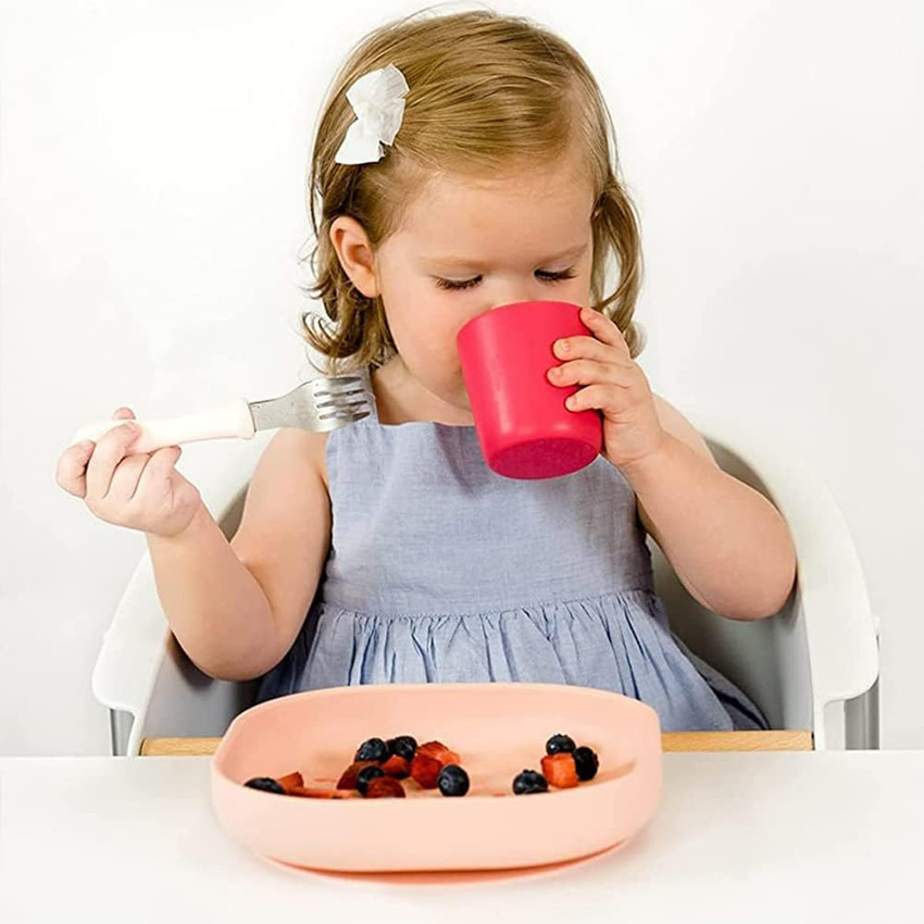 Plato de silicona con ventosa rosa 