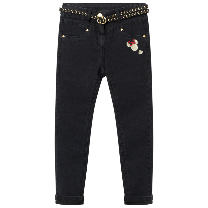 Jean effet used motif Minnie Disney avec ceinture amovible 