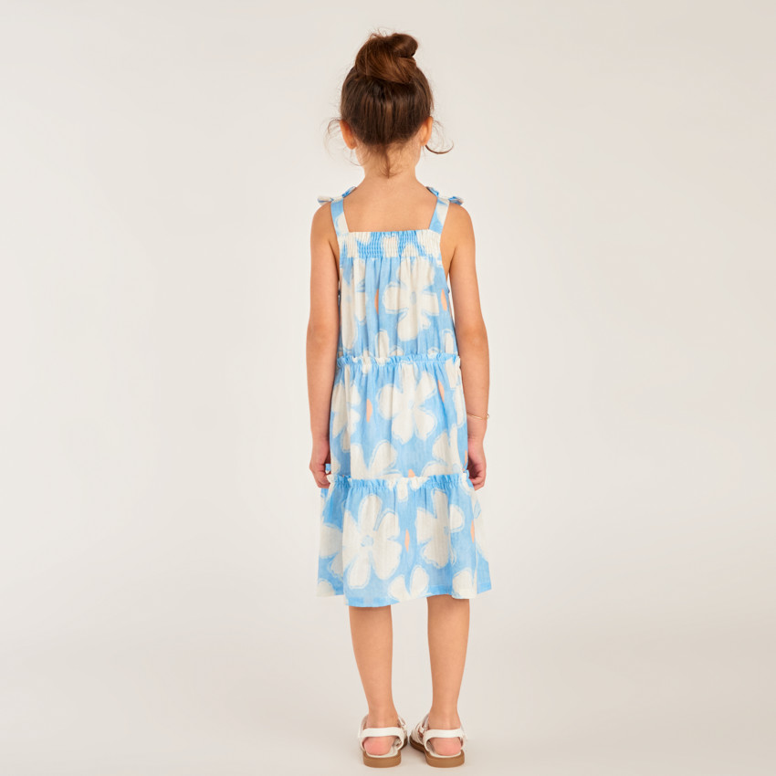 Vestido de tirantes de seersucker con estampado floral para niña 