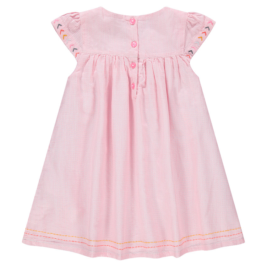 Vestido de manga corta de rayas y bordados que contrastan  Additional Vestido de manga corta de rayas y bordados que contrastan