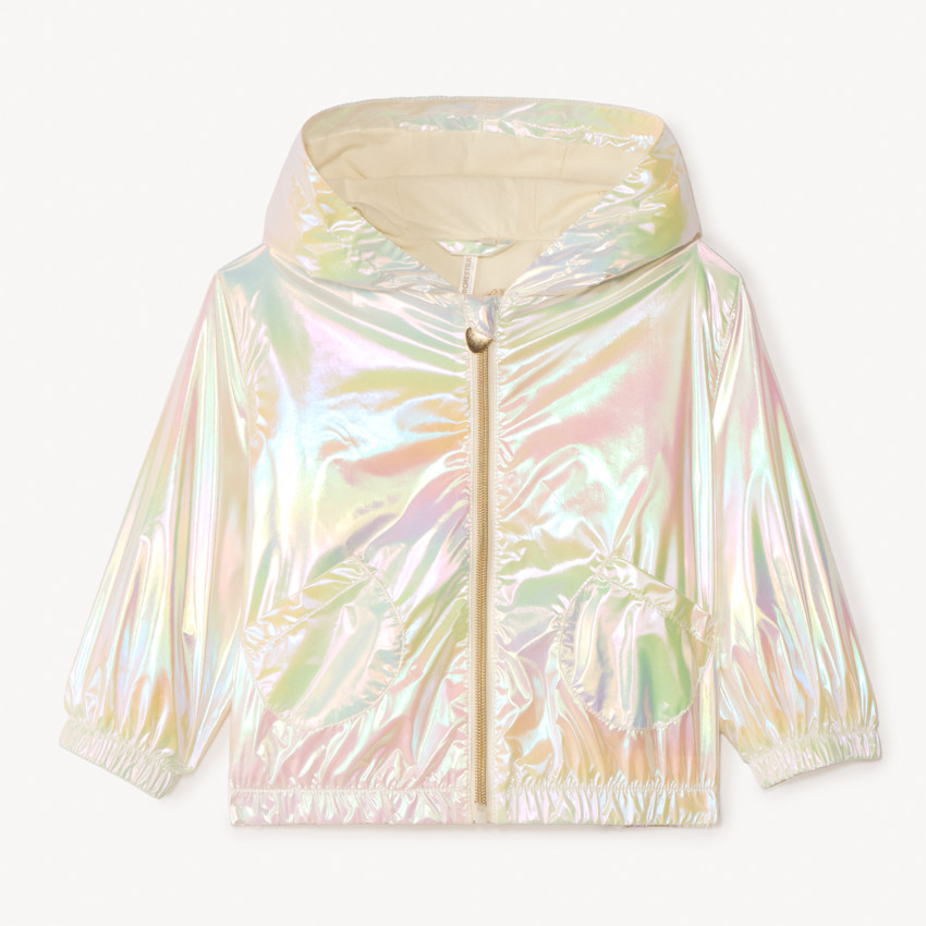 Cortavientos de tela iridiscente con capucha para niña bebé 