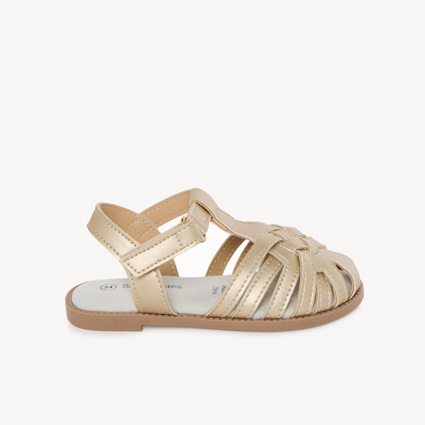 Sandalias de cuero doradas trenzadas para niña 
