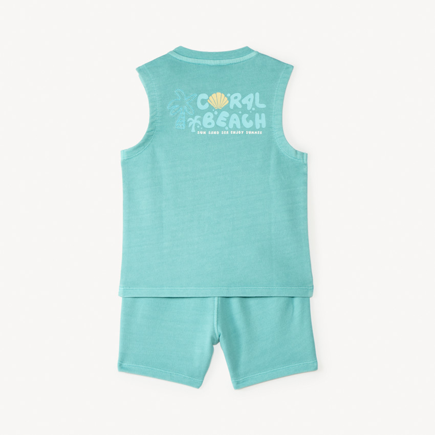 Conjunto de 2 piezas: camiseta sin mangas + pantalones cortos con bordado de concha para bebé niño. 