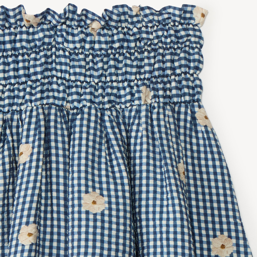 Falda de niña vichy con fruncido y bordado floral 