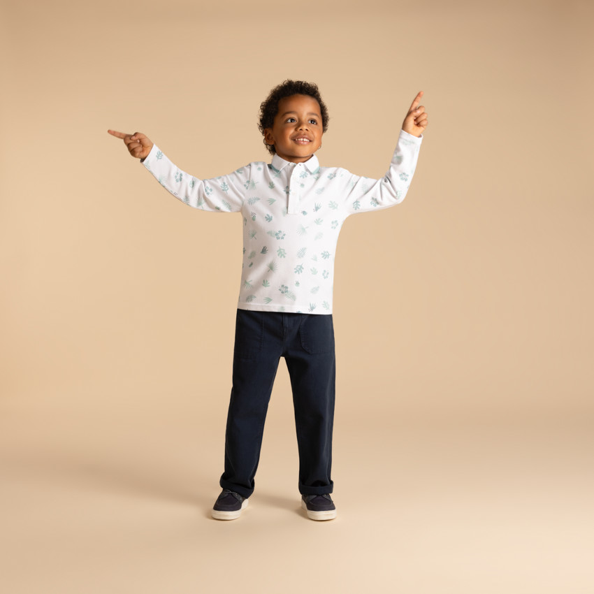 Polo de manga larga estampado de hojas para niño  Additional Polo de manga larga estampado de hojas para niño