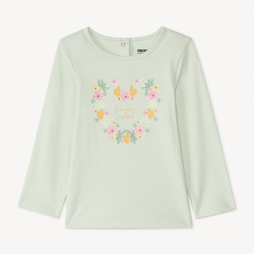 Camiseta de manga larga con print brillante para niña bebé 