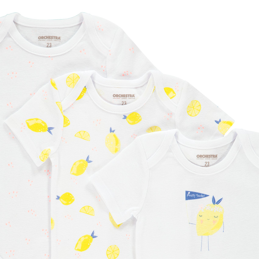 Pack de 3 bodies de manga corta en algodón estampado limón 