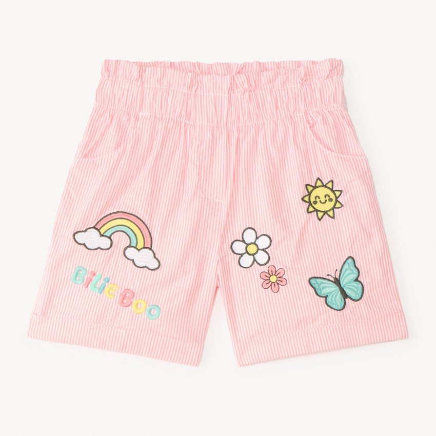 Pantalones cortos de tela con rayas bordadas Bilie Boo para niña 