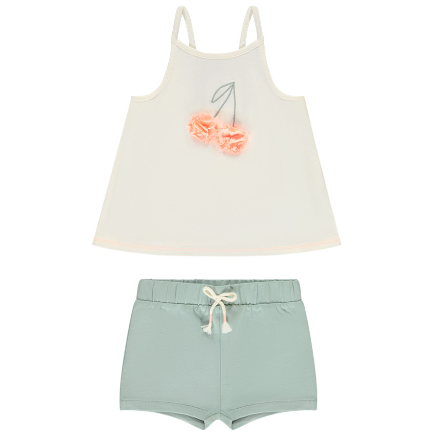 Conjunto de 2 piezas con cerezas efecto pétalos 3D para bebé niña 