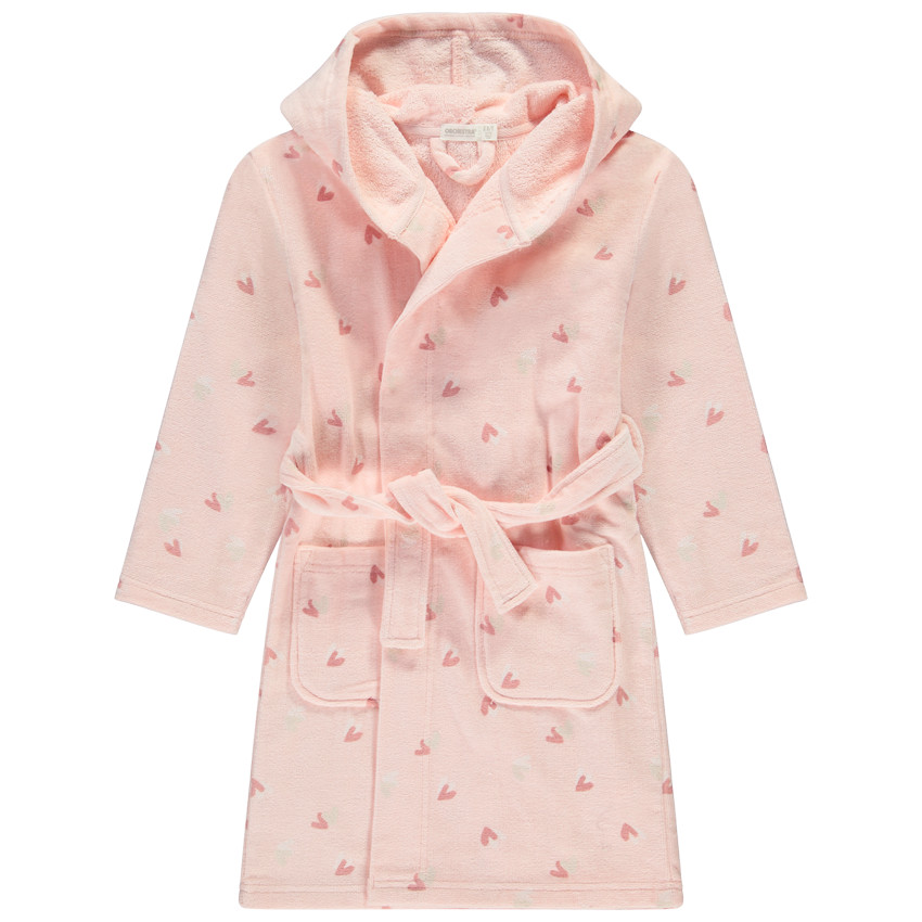 Bata de baño de rizo con capucha y estampado de corazones para niña 