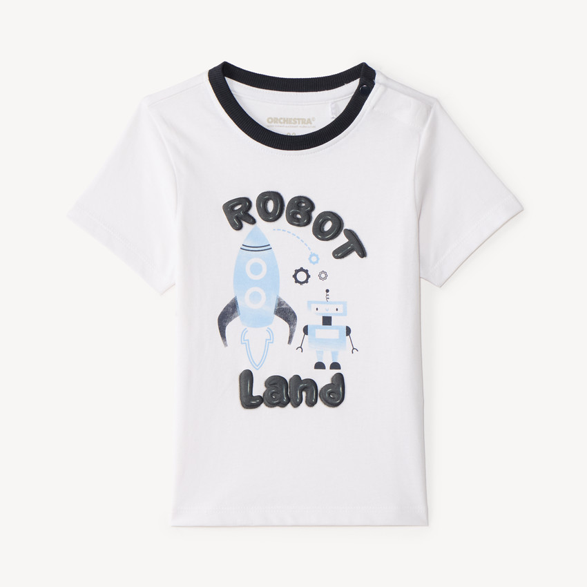 Camiseta de manga corta con estampado de robot y cohete para bebé niño 
