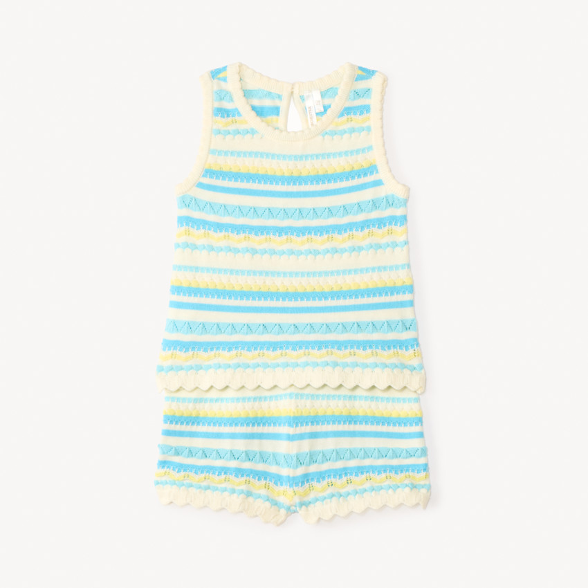 Conjunto de 2 piezas: camiseta sin mangas + pantalones cortos de punto con diseño para bebé niña. 