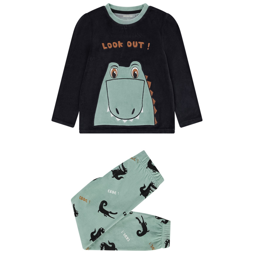 Pyjama 2 pièces en velours imprimé crocodiles pour garçon 