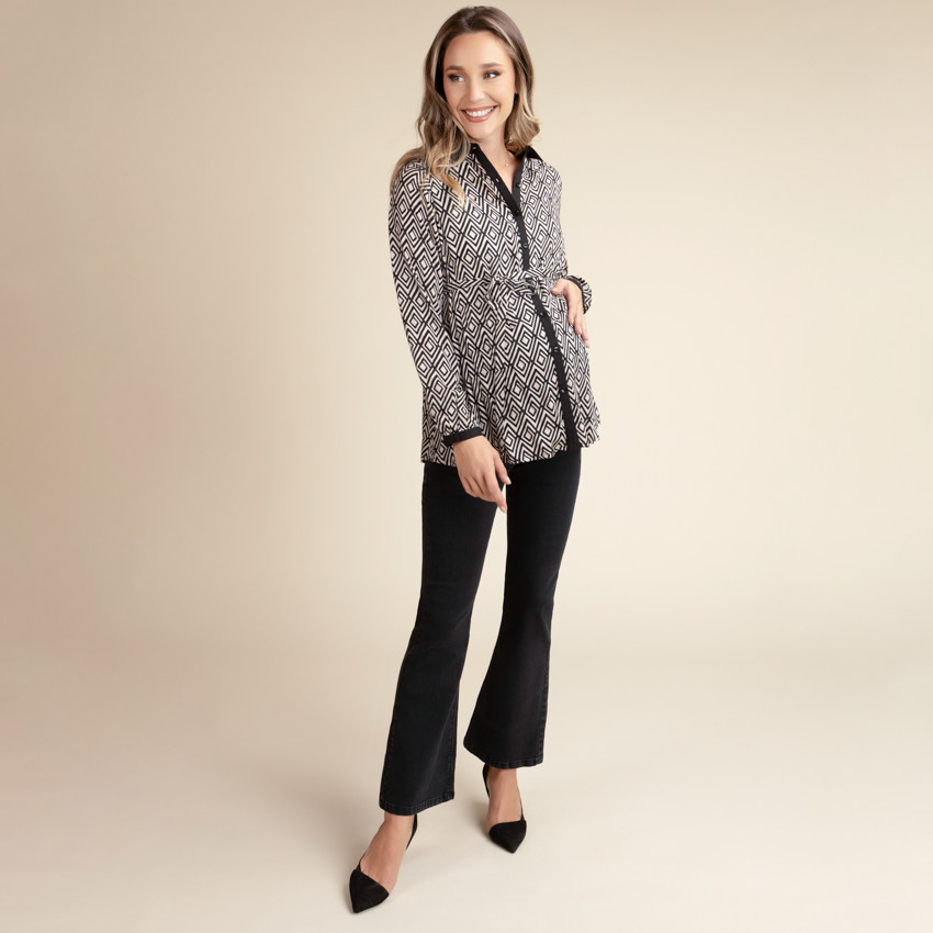 Jean flare de grossesse avec bandeau taille haute  