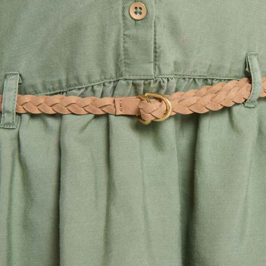 Vestido de manga larga estilo camisa con cinturón para niña 