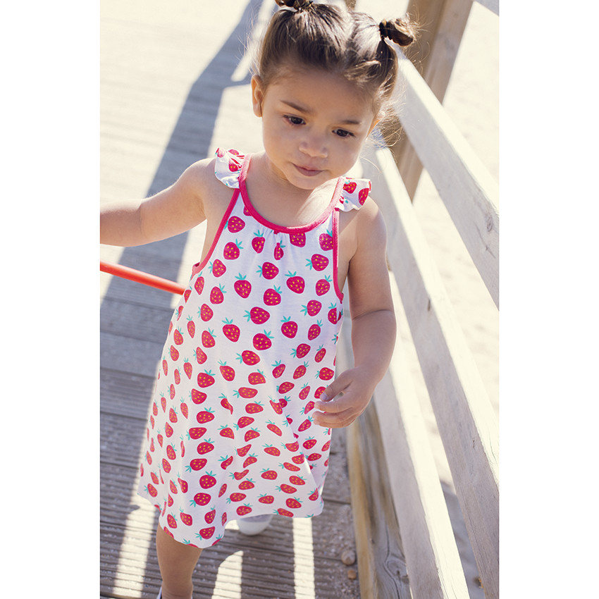 Vestido impreso con tirantes con volante para bebé niña 