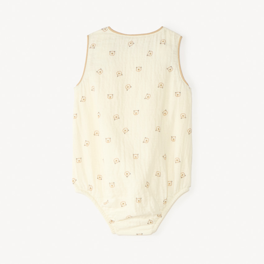 Mono de gasa de algodón estampado de ositos para bebé niño. 