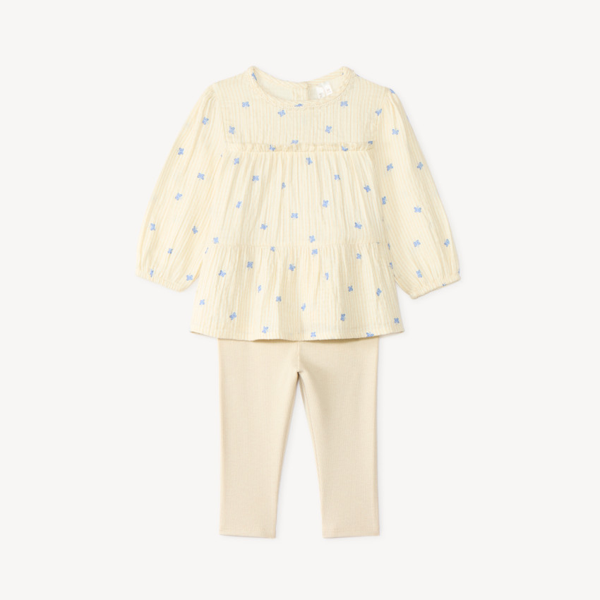 Conjunto de niña bebé con blusa de flores y leggins. 