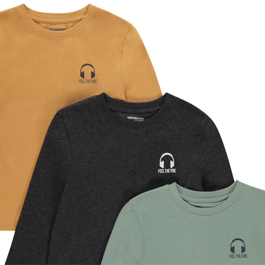 Pack de 3 camisetas de manga larga con estampado de cascos para niño 