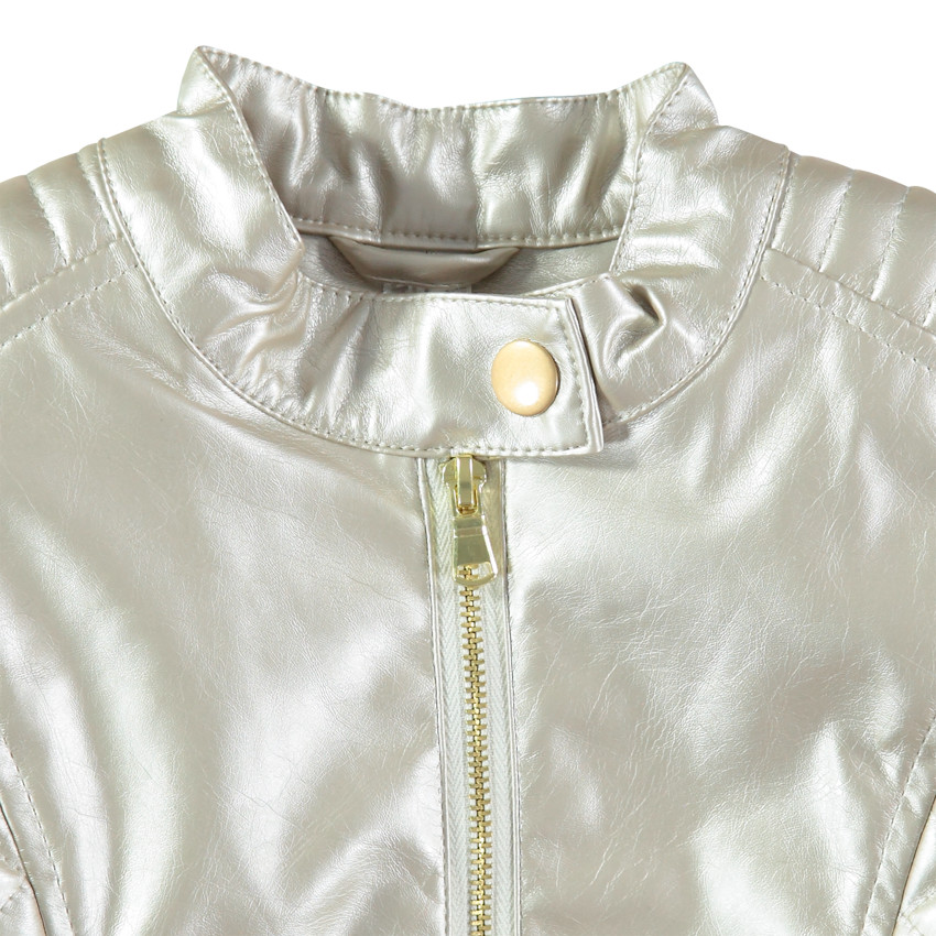 Perfecto de cuero de imitación plateado con forro de borreguillo 