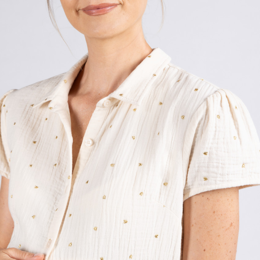 Vestido camisa de gasa con corazones bordados para mujer 