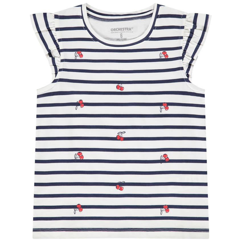 Camiseta de manga corta a rayas y estampada niña 