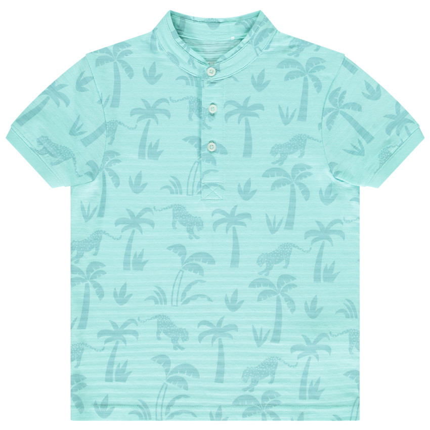 Polo de manga corta estampado de palmeras y leopardos para niño 